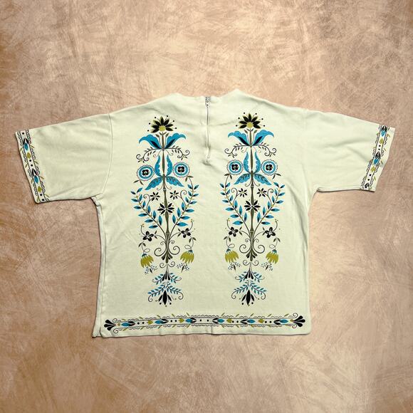 Vintage 70s Jane Colby Floral Folk Art Shirt Top Bohemian Peasant Mod Midcentury - Picture 4 of 10